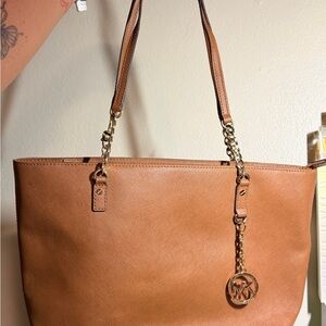 Michael Kors Brown Leather Tote with Gold Accents